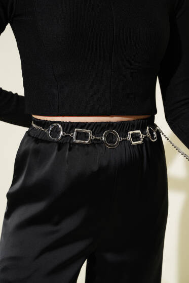 Halka Kare Sembollü Zincir Kemer Gümüş - Zincirli Kemer