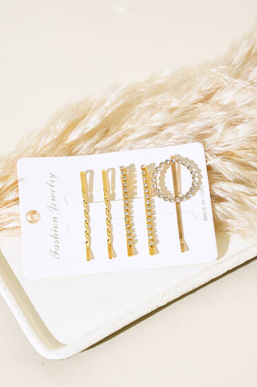 Halka Taşlı Tel Toka Set Gold - Toka