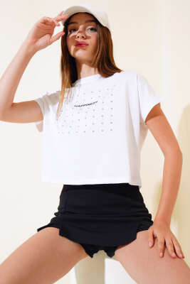 Happınes Pullu T-Shirt Beyaz - Kadın Giyim Modelleri