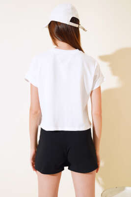 Happınes Pullu T-Shirt Beyaz - Kadın Giyim Modelleri