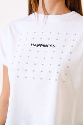 Happınes Pullu T-Shirt Beyaz - Kadın Giyim Modelleri