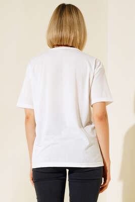 Hasır Cep Detaylı T-shirt Ekru - Yılın Fırsatı