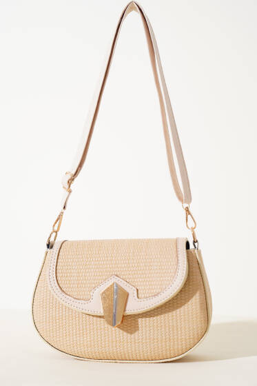 Hasır Detaylı Baget Çanta Bej - Kol Çantası