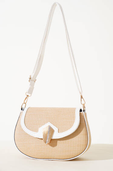 Hasır Detaylı Baget Çanta Beyaz - Kol Çantası