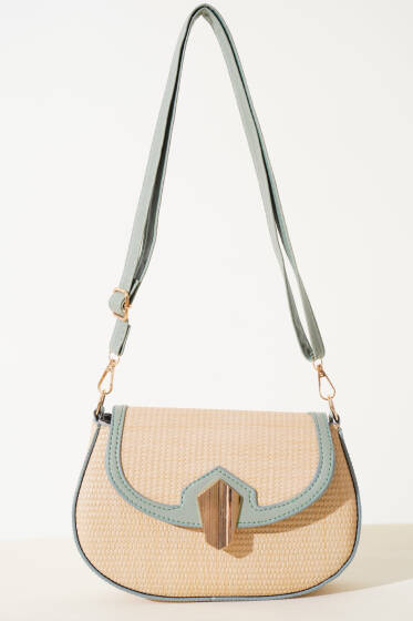 Hasır Detaylı Baget Çanta Çağla Yeşili - Kol Çantası