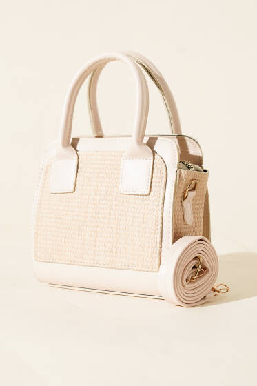 Hasır Detaylı Kare Çanta Krem - Kol Çantası