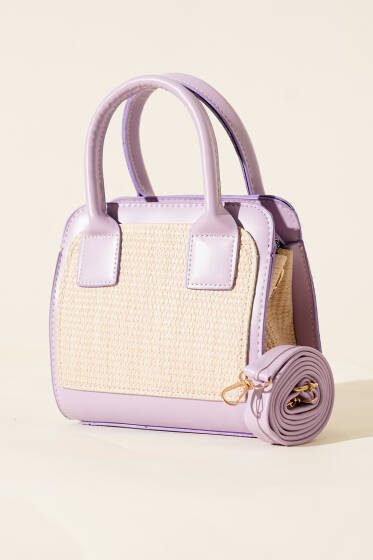 Hasır Detaylı Kare Çanta Lila - Kol Çantası