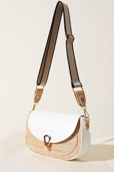 Hasır Detaylı Kol Çanta Beyaz - Kol Çantası