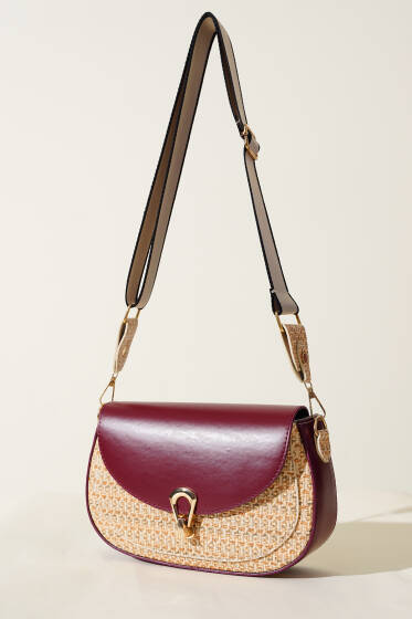 Hasır Detaylı Kol Çanta Bordo - Kol Çantası