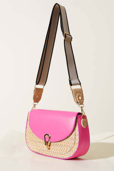 Hasır Detaylı Kol Çanta Fuşya - Kol Çantası