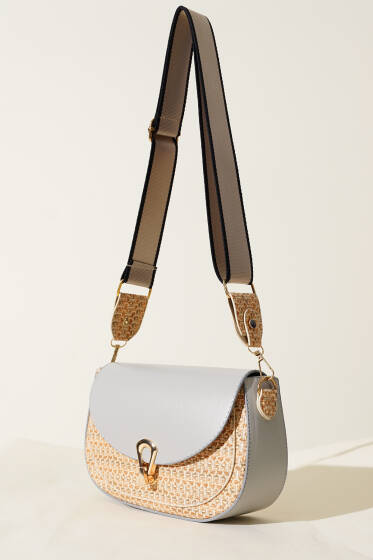 Hasır Detaylı Kol Çanta Gri - Kol Çantası