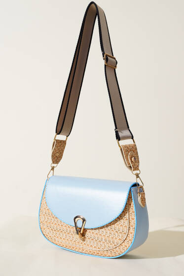 Hasır Detaylı Kol Çanta Mavi - Kol Çantası