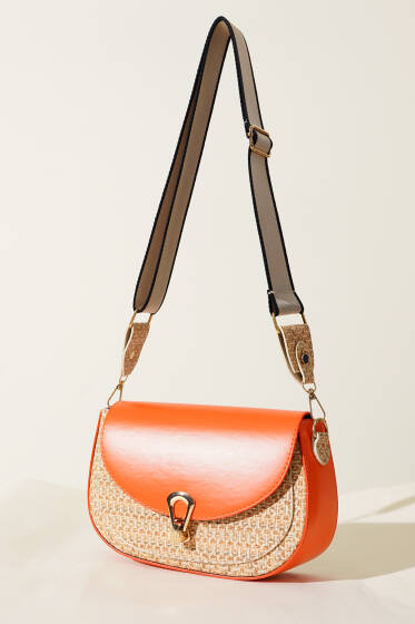 Hasır Detaylı Kol Çanta Oranj - Kol Çantası