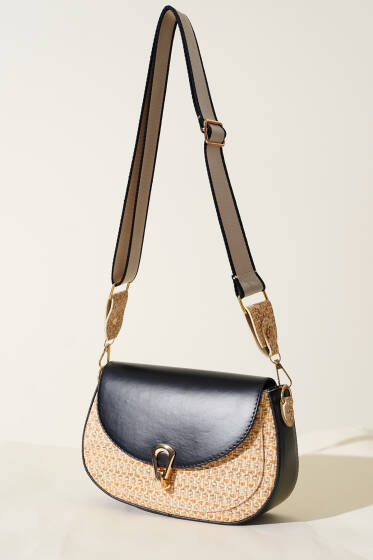 Hasır Detaylı Kol Çanta Siyah - Kol Çantası