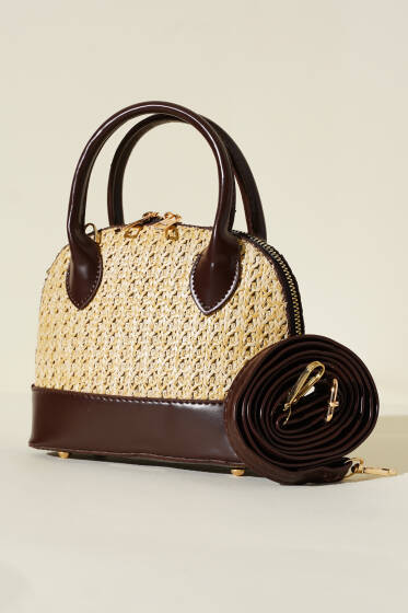 Hasır Detaylı Mini Çanta Acı Kahve - Kol Çantası