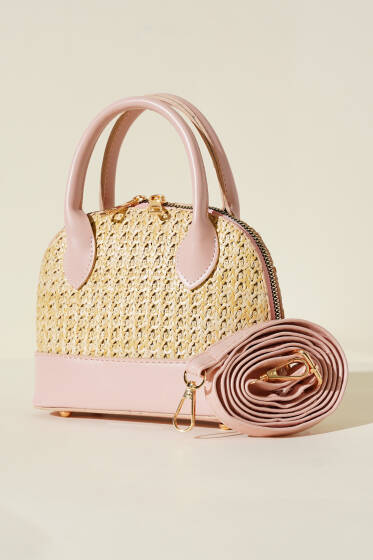 Hasır Detaylı Mini Çanta Pudra - Kol Çantası