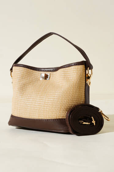 Hasır Görünümlü Çanta Acı Kahve - Kol Çantası