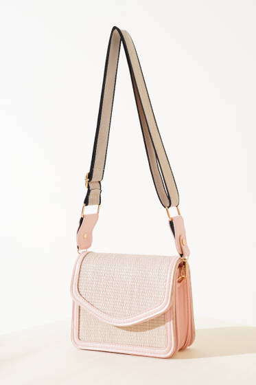 Hasır Kare Kol Çantası Pudra - Kol Çantası