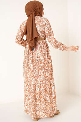 Hasır Kemer Bürümcük Elbise Camel - Tesettür Elbise