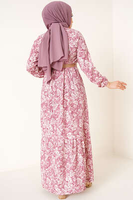 Hasır Kemer Bürümcük Elbise Magenta - Tesettür Elbise