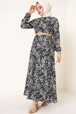 Hasır Kemer Bürümcük Elbise Siyah 