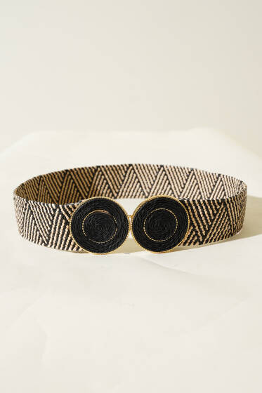 Hasır Oval Tokalı Kemer Siyah Çizgili - Hasır Kemer