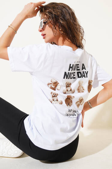 Have A Nice Day Baskılı T-shirt Beyaz - Kadın Giyim Modelleri