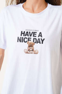 Have A Nice Day Baskılı T-shirt Beyaz - Kadın Giyim Modelleri