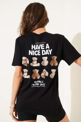 Have A Nice Day Baskılı T-shirt Siyah - Kadın Giyim Modelleri