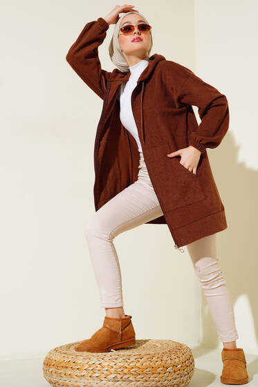 Havlu Fermuarlı Hırka Kahve - Hırka