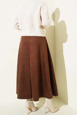Bel Lastikli Süet Kloş Etek Kestane - Etek