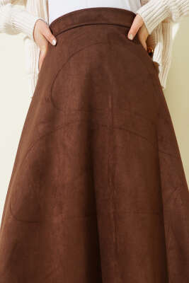 Bel Lastikli Süet Kloş Etek Kestane - Etek