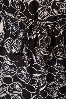 Etnik Desenli Tünelli İp Bağlamalı Elbise Siyah - Tesettür Elbise