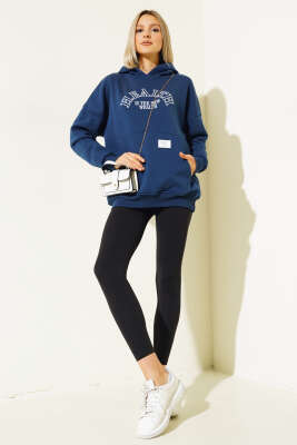 Health Nakışlı Üç İplik Sweatshirt Lacivert - Kadın Giyim Modelleri