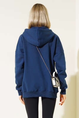 Health Nakışlı Üç İplik Sweatshirt Lacivert - Kadın Giyim Modelleri