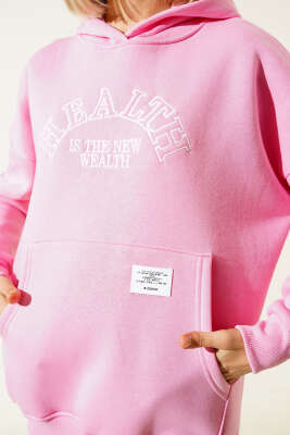 Health Nakışlı Üç İplik Sweatshirt Pembe - Kadın Giyim Modelleri
