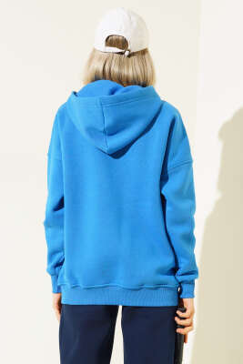 Health Nakışlı Üç İplik Sweatshirt Saks - Kadın Giyim Modelleri