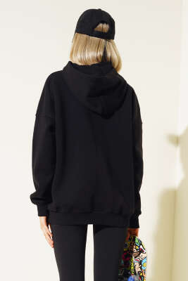 Health Nakışlı Üç İplik Sweatshirt Siyah - Kadın Giyim Modelleri