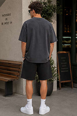 Heavy Baskılı Erkek Oversize T-shirt Siyah - Erkek T-shirt