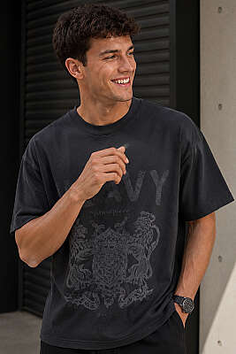 Heavy Baskılı Erkek Oversize T-shirt Siyah - MACHINIST