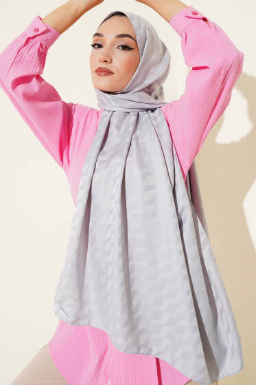 Helezon Desen Jakar Şal Gri - Başörtüsü