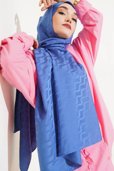 Helezon Desen Jakar Şal İndigo - Başörtüsü