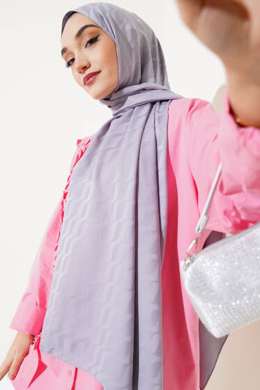 Helezon Desen Jakar Şal Kayrak Grisi - Başörtüsü