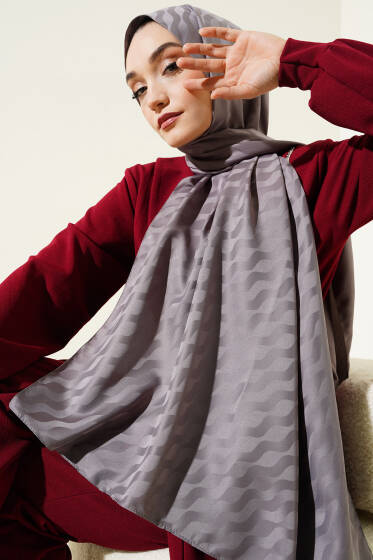 Helezon Desen Jakar Şal Taş Gri - Başörtüsü