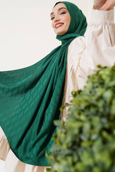 Helezon Desen Jakar Şal Yeşil - Başörtüsü