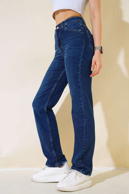 Lazerli Kot Pantolon Mavi - Kadın Giyim Modelleri