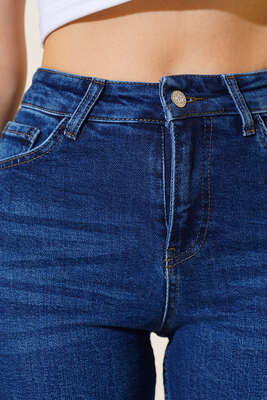 Lazerli Kot Pantolon Mavi - Kadın Giyim Modelleri