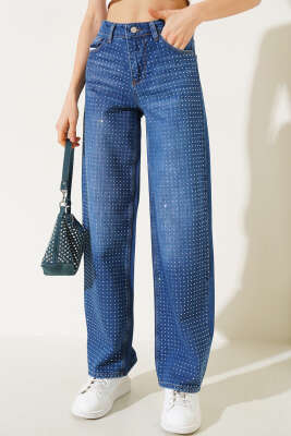 Taşlı Palazzo Kot Pantolon Kot - Kadın Giyim Modelleri