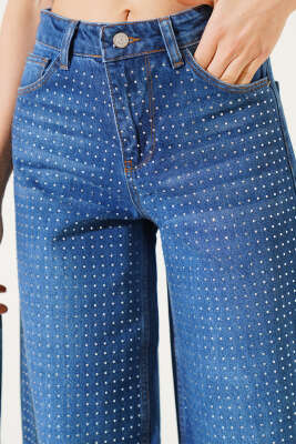 Taşlı Palazzo Kot Pantolon Kot - Kadın Giyim Modelleri