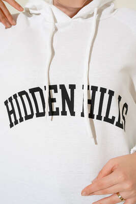 Hiiden Hills Kapüşonlu Uzun Tunik Beyaz - Thumbnail